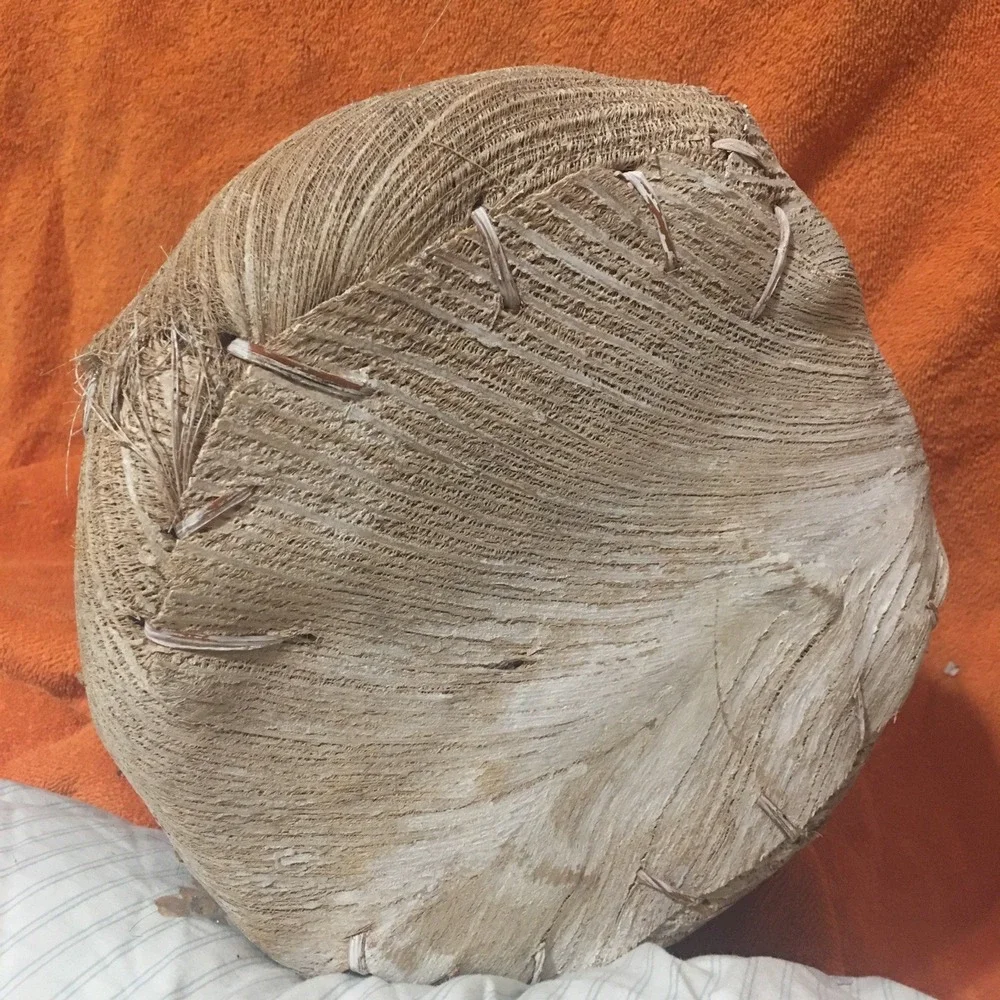 Primitive Style Rustic Round Woven Banana Leaves Basket With Handle White Wash